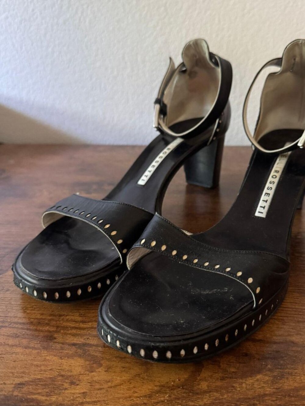 Fratelli Rossetti Black Leather Ankle Strap Block Heels/Sandals Italy 39.5 US 9M